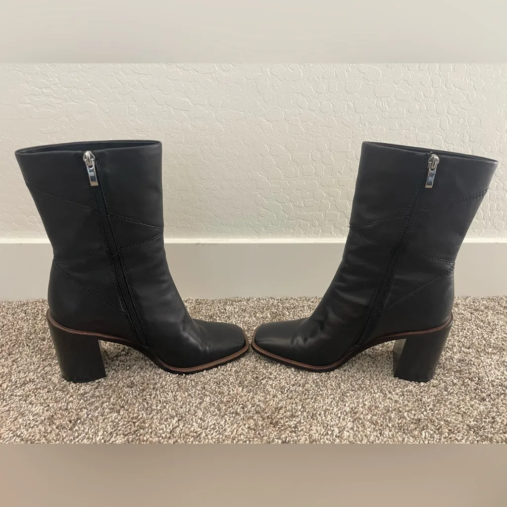 Women’s Franco Sarto L-Stevie Black Leather Below Calf Boots Square Toe Size 9M - Image 6