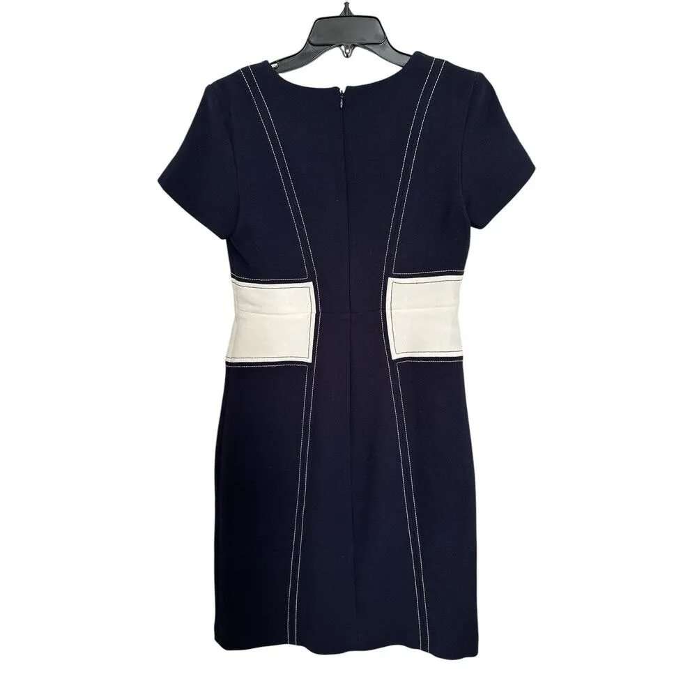 Ann Taylor Size 2 Navy White Short Sleeve Stitch Bodice Women’s Sheath Dress - Image 5