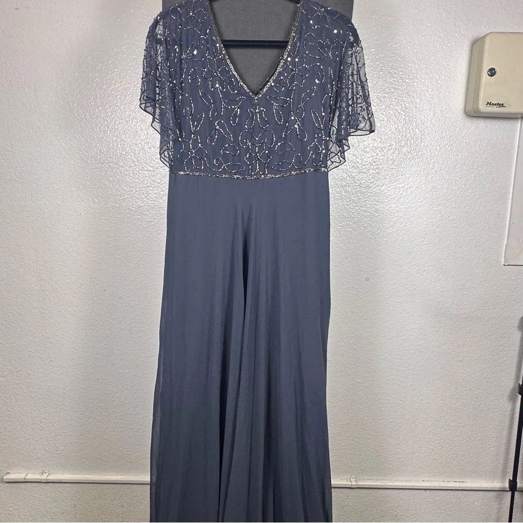 J Kara Maxi Dress with Beaded Overlay Blue Size 4 - Image 2