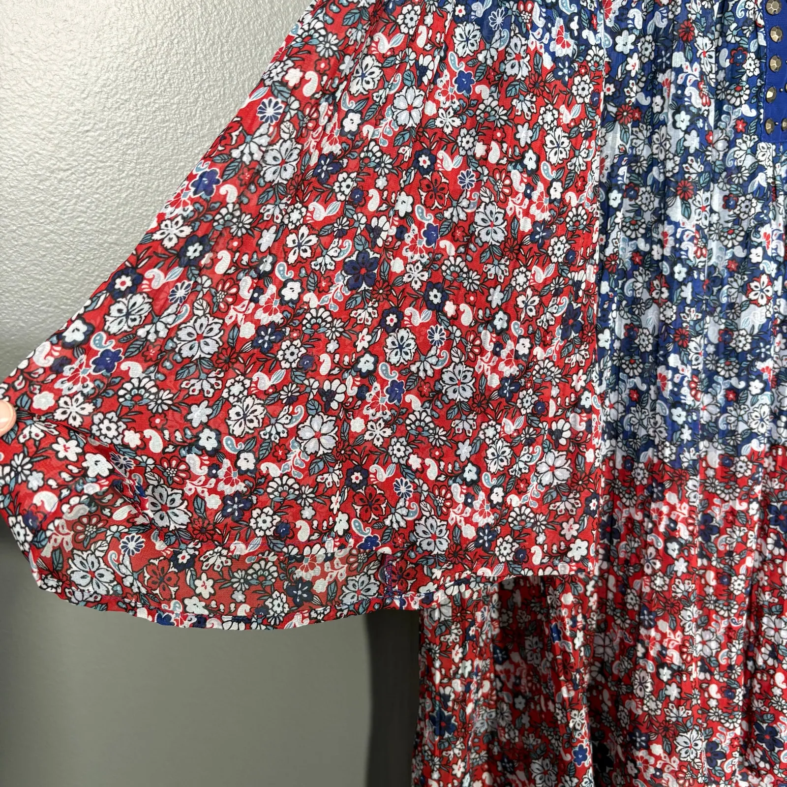 Woman Within Blue & Red Studded Boho Peasant Top - 1X (22/24) - Womens Plus Size - Image 4