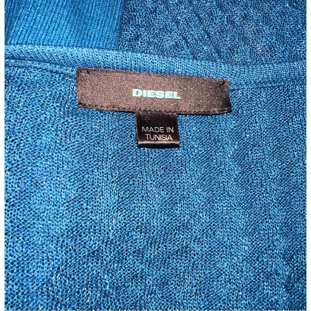 NEW Diesel Draped Colorblock Textured Knit Open Front Flowy Blue Cardigan top L - Image 4