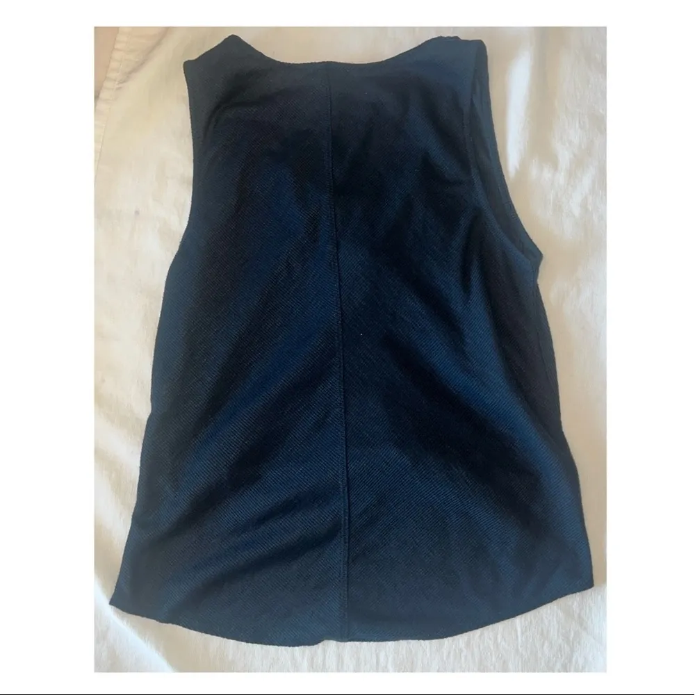 Button up front tie tank top. Dark Blue blouse - Image 4