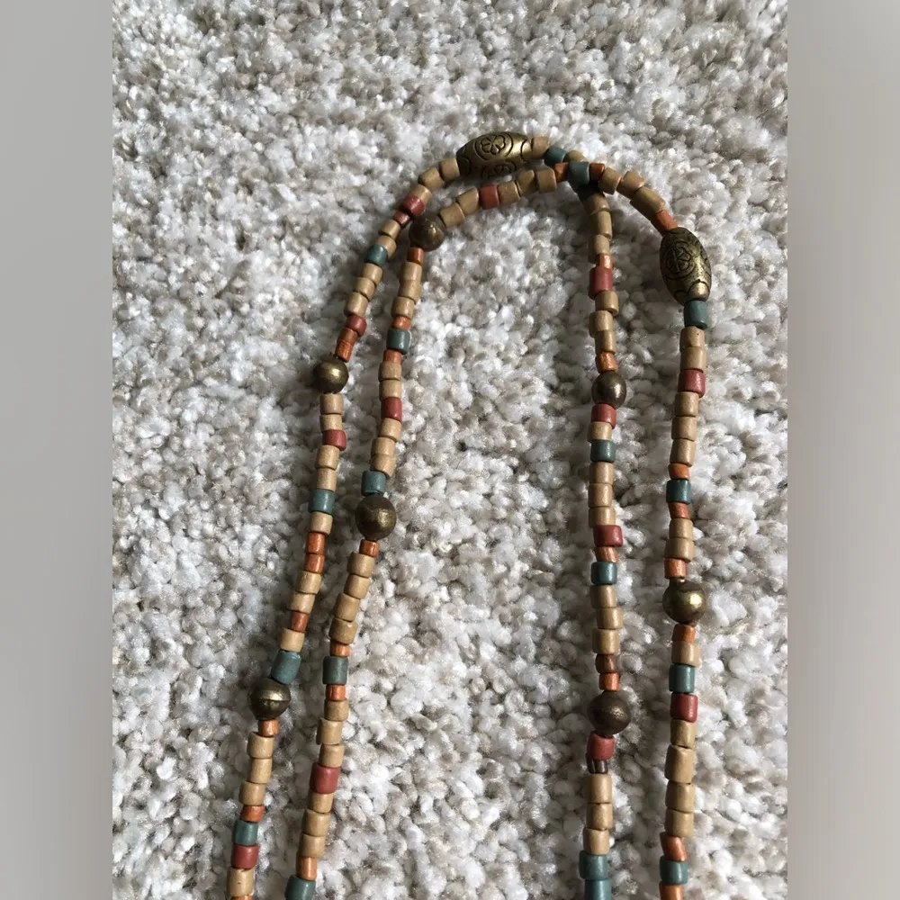 2 pcs Vintage Statement Carved Colorful Tribal Ethnic wood Beaded Necklace 28” - Image 5