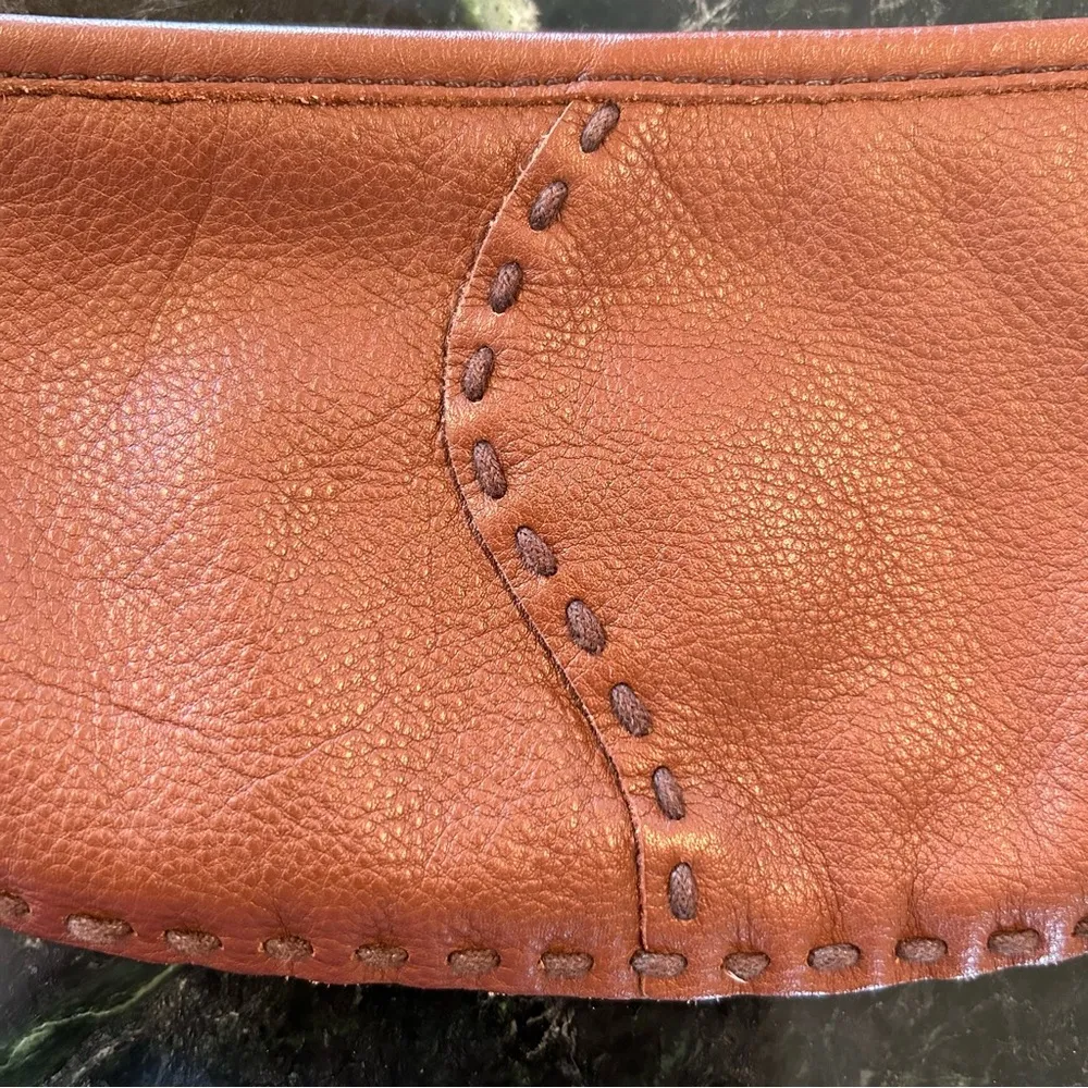 100% Cow Hide Leather Western Stitching Wristlet Brown - Image 4