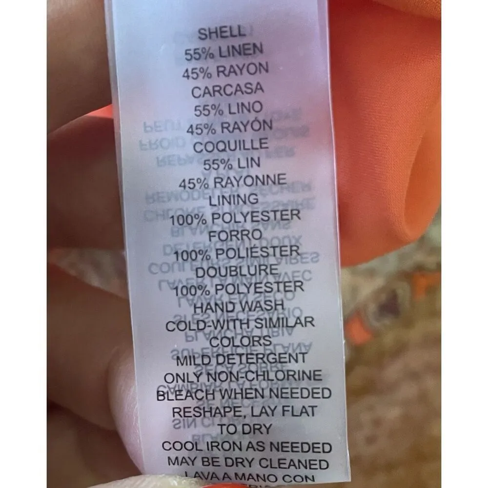 Vince Camuto Off Shoulder Puff Sleeve Paisley Linen Dress Orange Pink 18W - Image 8