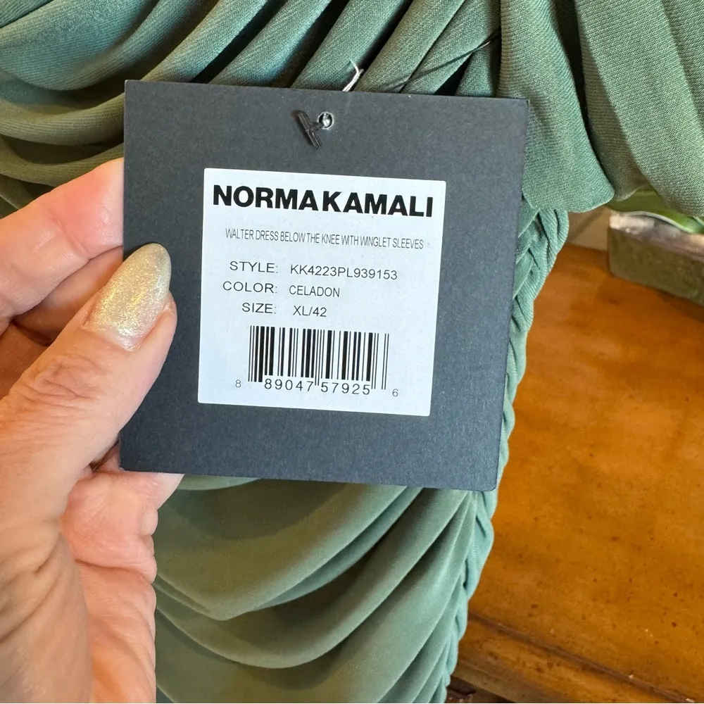 Norma Kamali Walter Midi Dress Green XL NWT Off Shoulder Ruched Elegant - Image 7