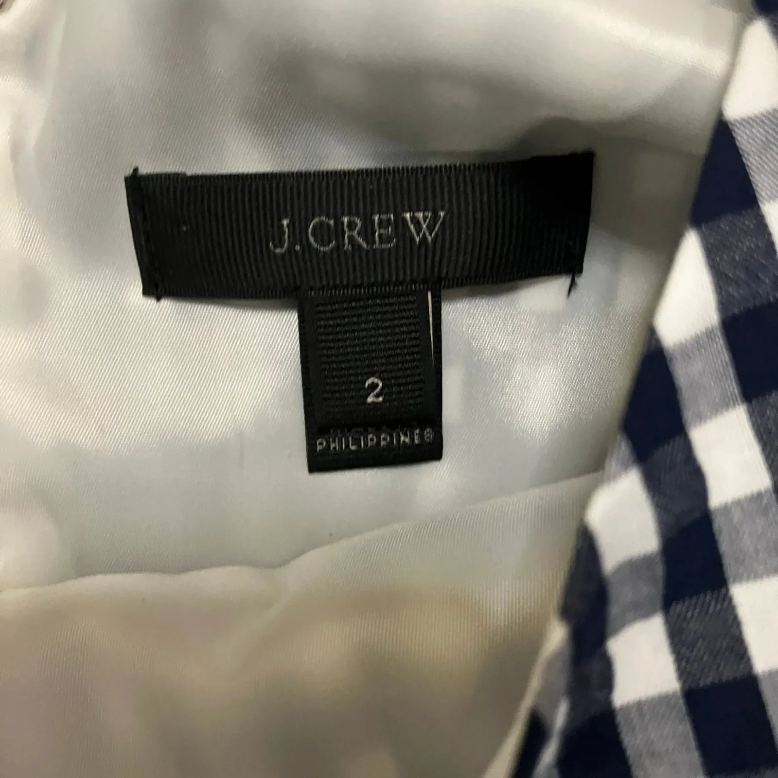 J. Crew Navy White Gingham Sleeveless A-line Midi Dress Ruffle Hem Size 2 - Image 5