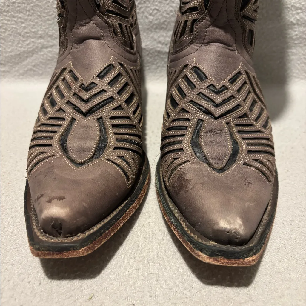 Herencia Women’s Western Inlay Pull on Cowgirl Boots Size 7 snip toe Gray - Image 2