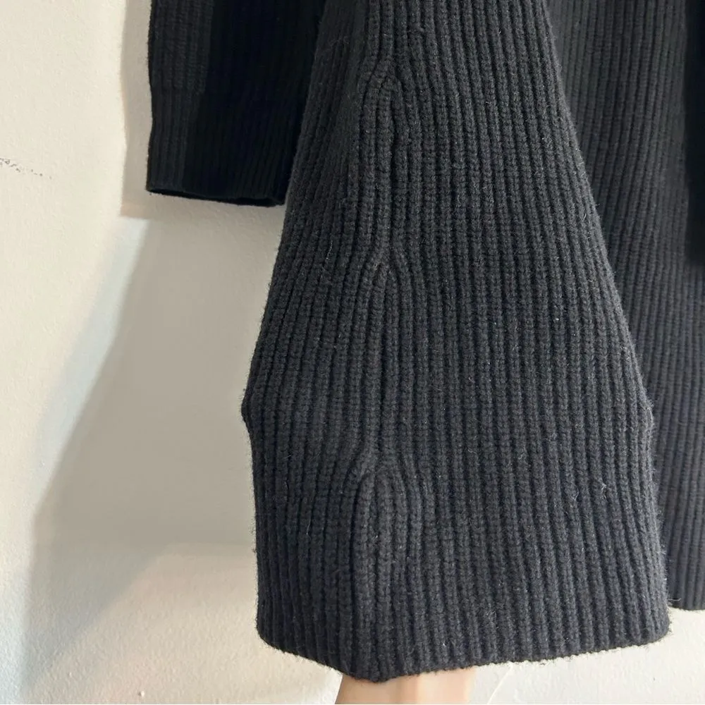 Sandro Puff Sleeve Ribbed Knit Wool Sweater Dress in Black Size 36 US Small 4 - Image 5