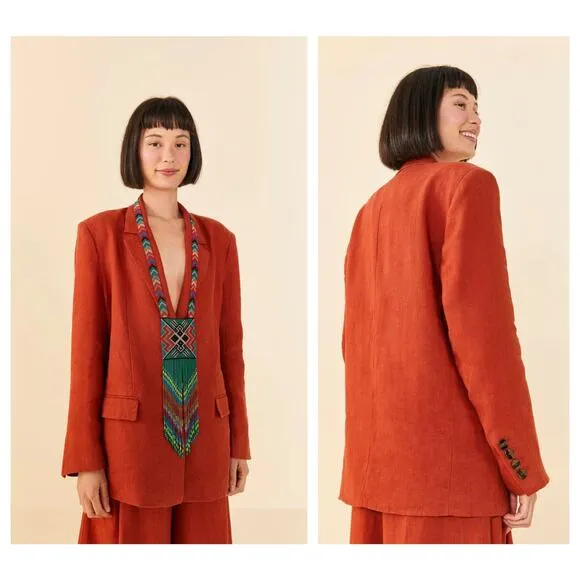 Farm Rio  Brown Linen Blazer Size Large - Image 2