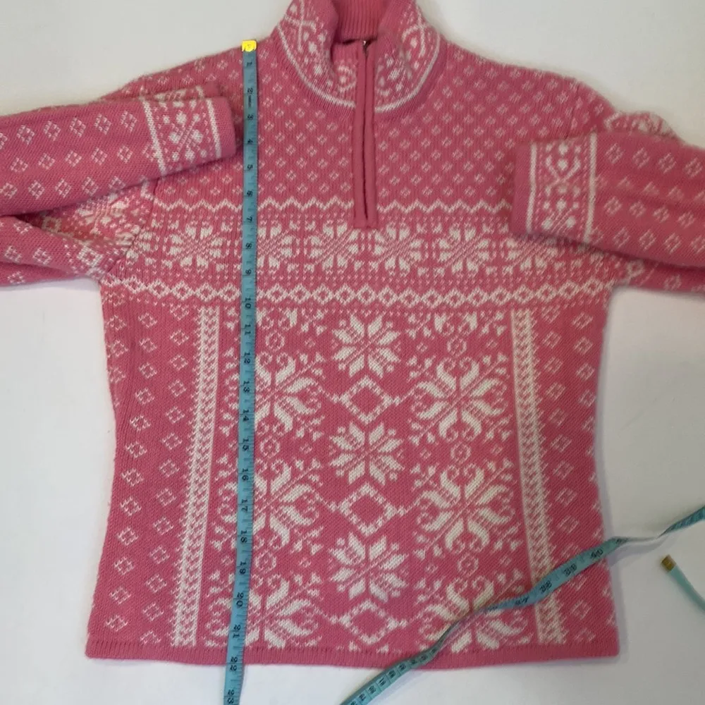 Obermeyer  Long Sleeve High Neck Snowflake Knit Sweater Pink White VTG Sz M Women - Image 12