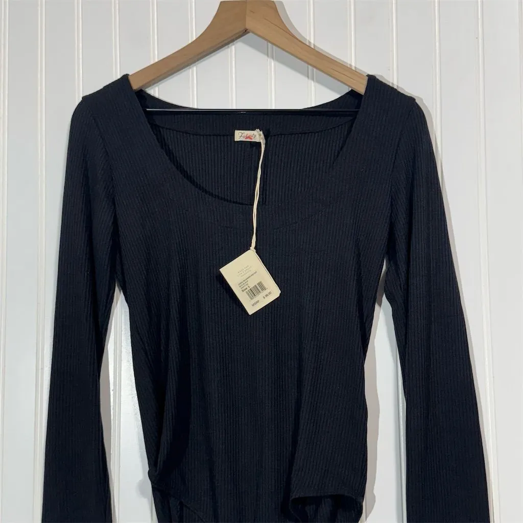 Faherty Legend Rib Bodysuit Black L NWT Clean Girl Minimalist Capsule Stretch - Image 2