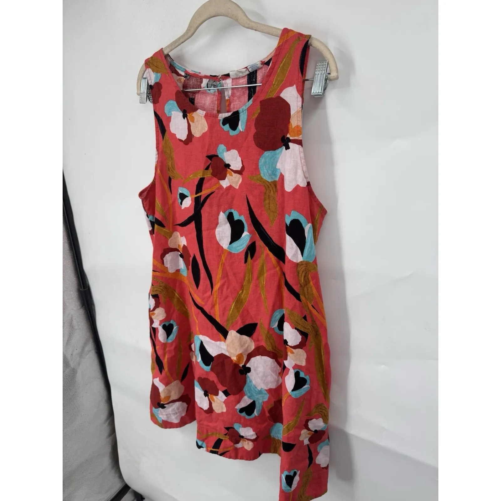 Sigrid Olsen 100% Linen Tropical Mini Dress Women Large Red Vacation Resortwear - Image 8