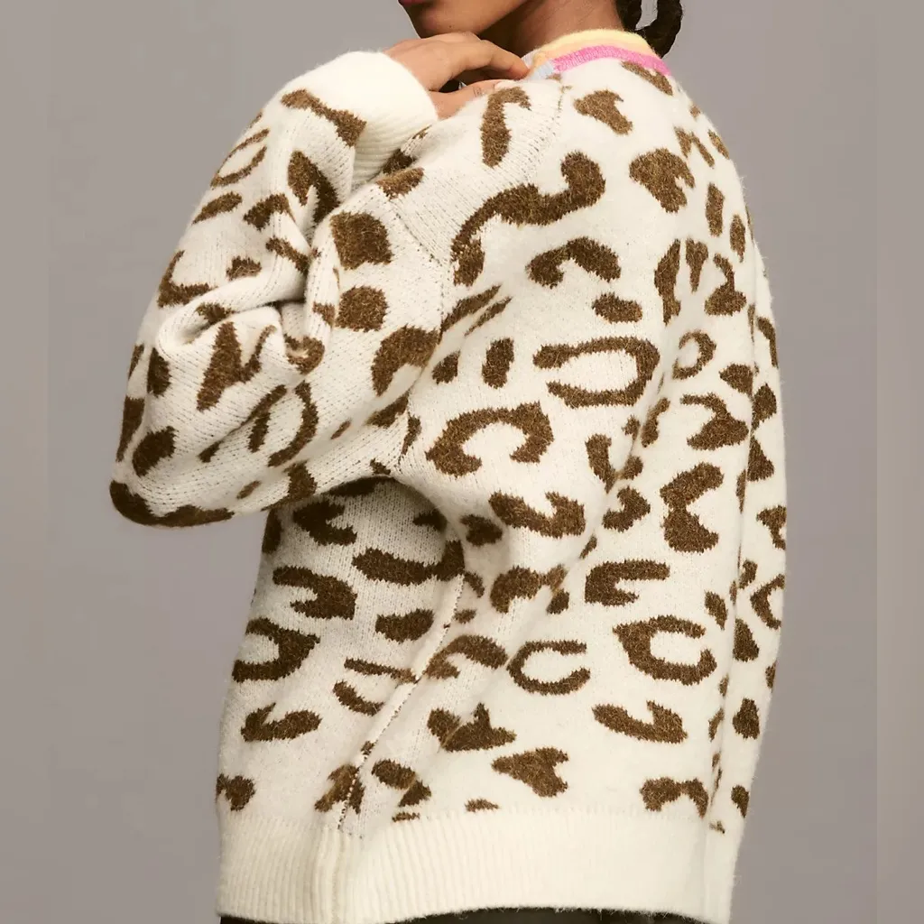 Sundry S Multicolor Leopard Wool-Blend Cardigan Sweater - Image 3