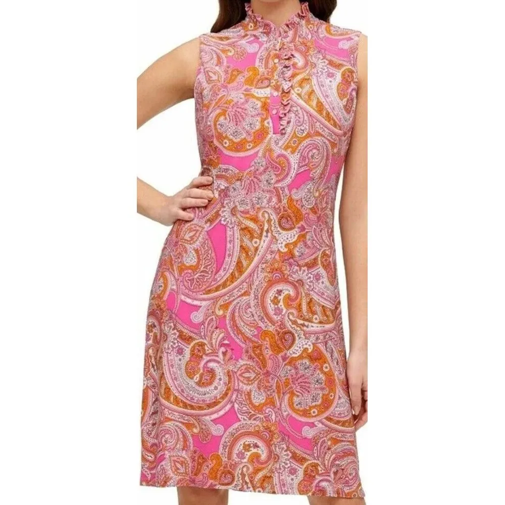 TOMMY HILFIGER - PINK PAISLEY MOD 60'S RETRO‎ STYLE DRESS - NWT - MSRP $99 SZ 10 - Image 7