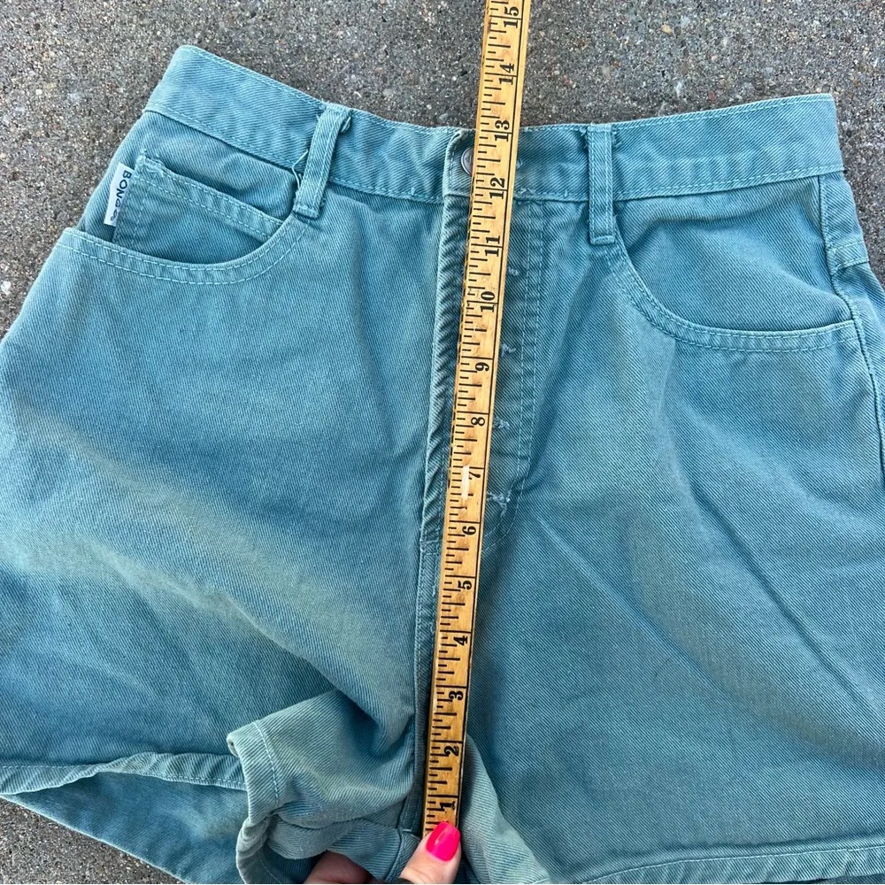 VTG 90s Bongo High Rise Button Fly Wedgie Fit Sage Green Jean Shorts 25” waist - Image 10