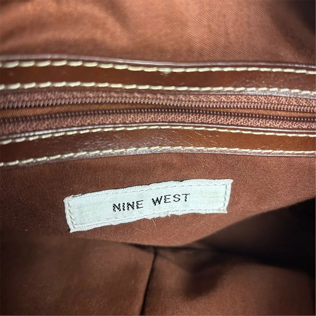 Nine West Women's Brown Leather Shoulder Bag with Zip Closure - Image 11