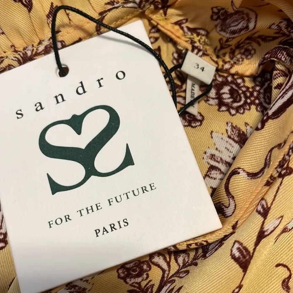 Sandro dress Yellow floral V-neck ruffle Suzette short sleeve dress New Sz 34 - Image 2