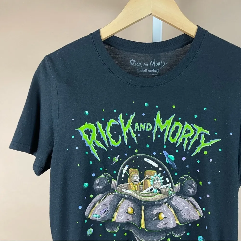 Rick & Morty Size Small UFO Planets Space Ooze Crewneck Graphic Tee Shirt Black - Image 5