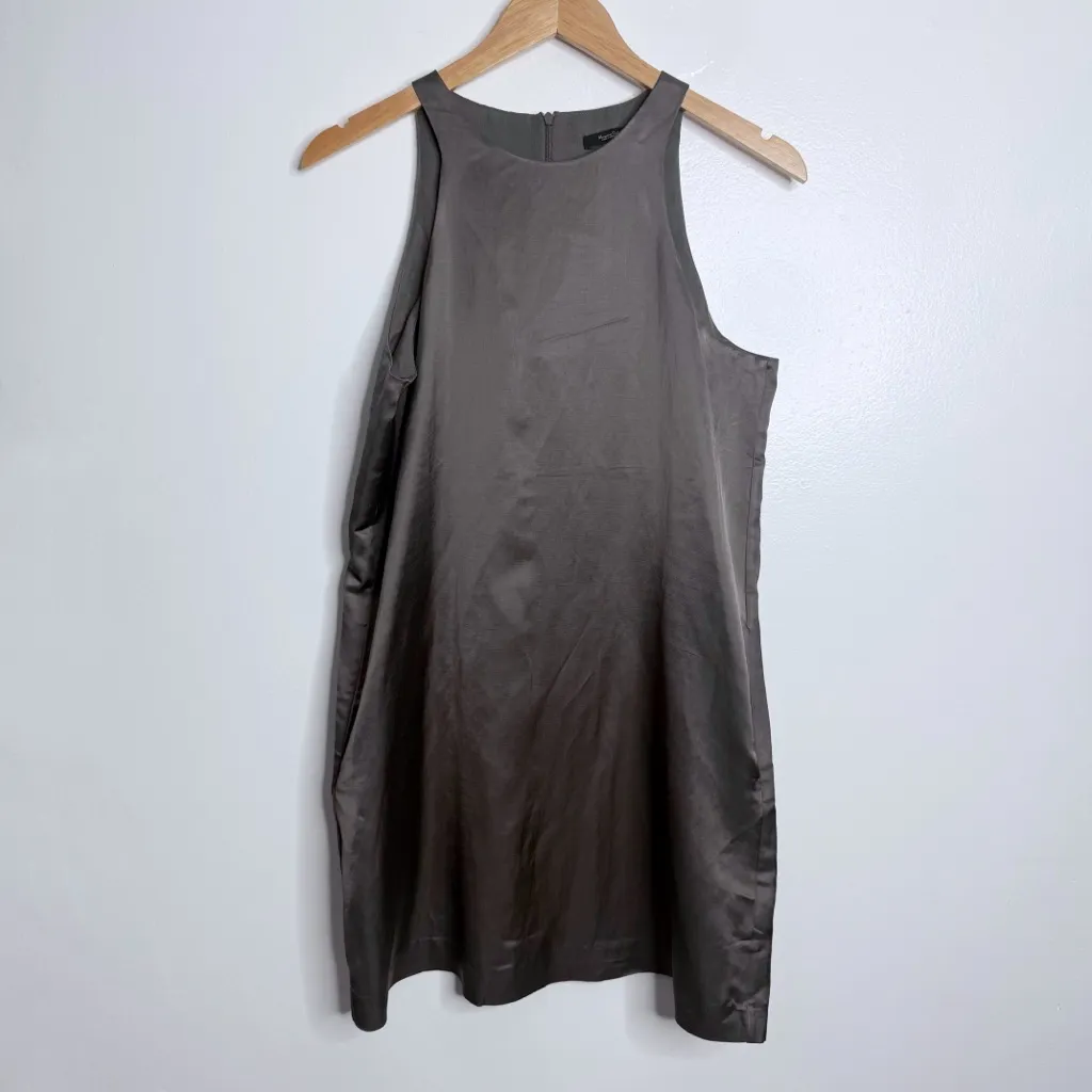 NWT Massimo Dutti Flowing Satin Mini Dress In Grey With Pockets Size Medium - Image 3