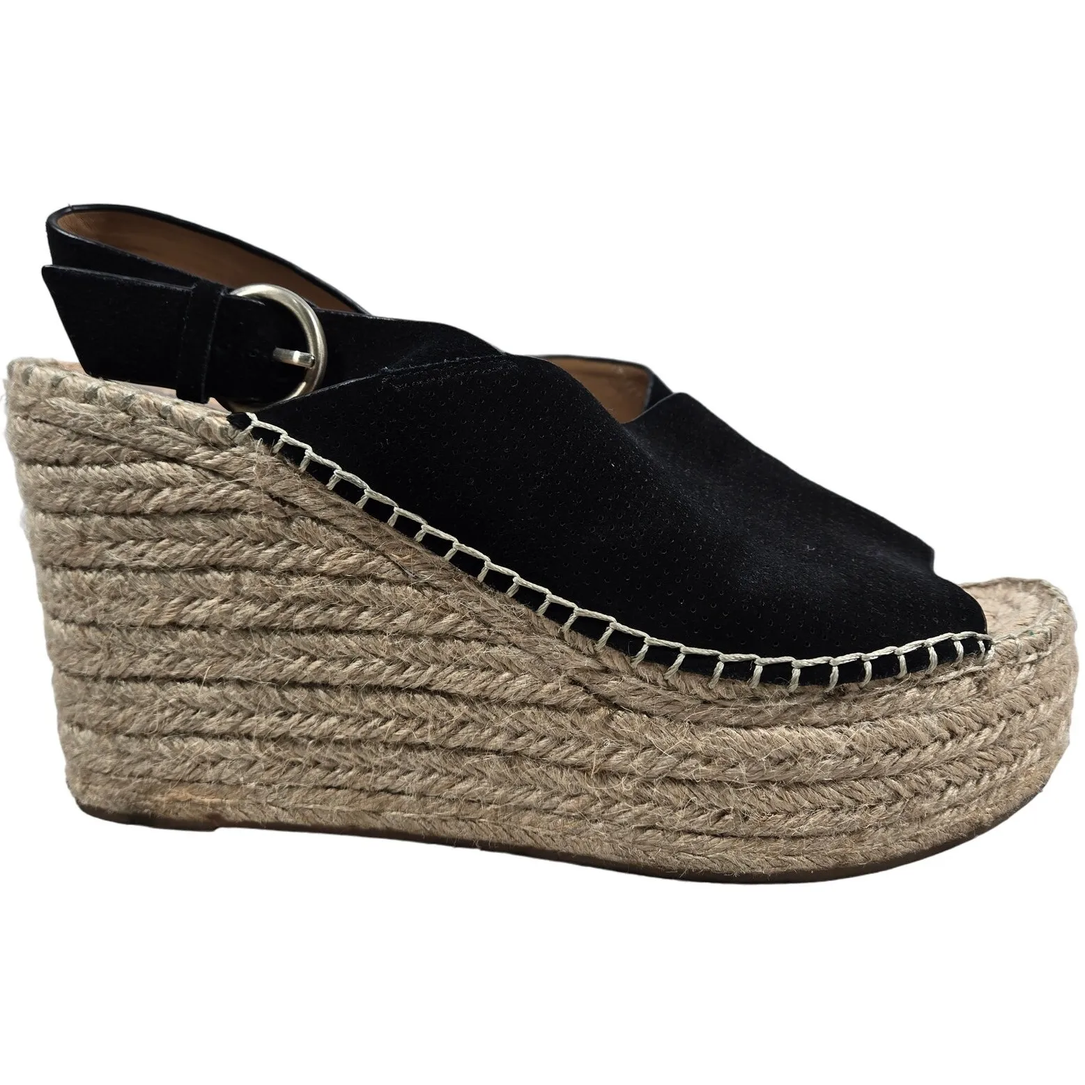 Marc‎ Fisher Black Suede Perforated Wedge Espadrille Sandals Size 10M MLANDELA - Image 6