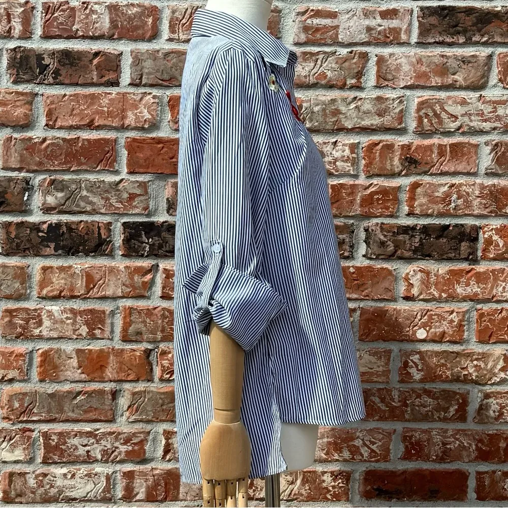 Kontrol  vintage ‘00s pinstriped, embroidered long sleeve top / S / EUC - Image 6