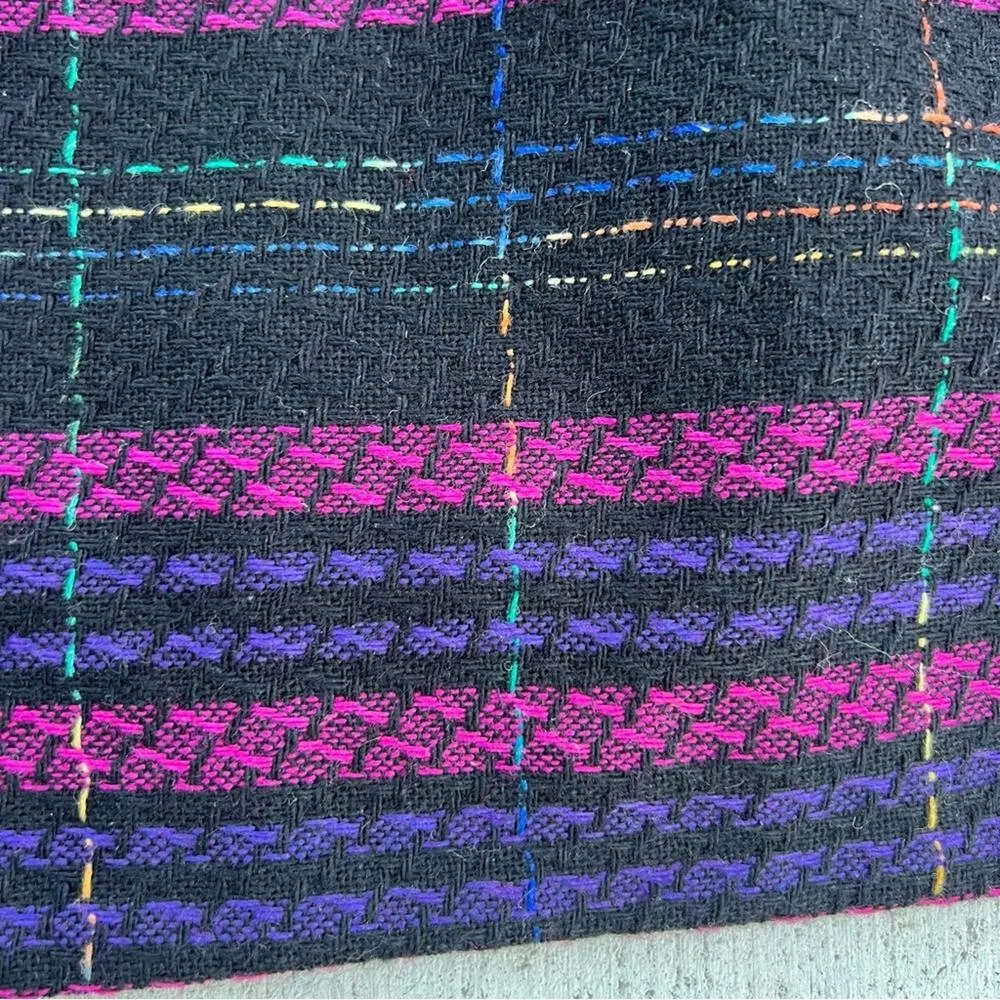 Vintage 80s Blvd East Black Plaid Skirt Neon Pink Purple Belted Pleat Wool Blend Size XXL - Image 3