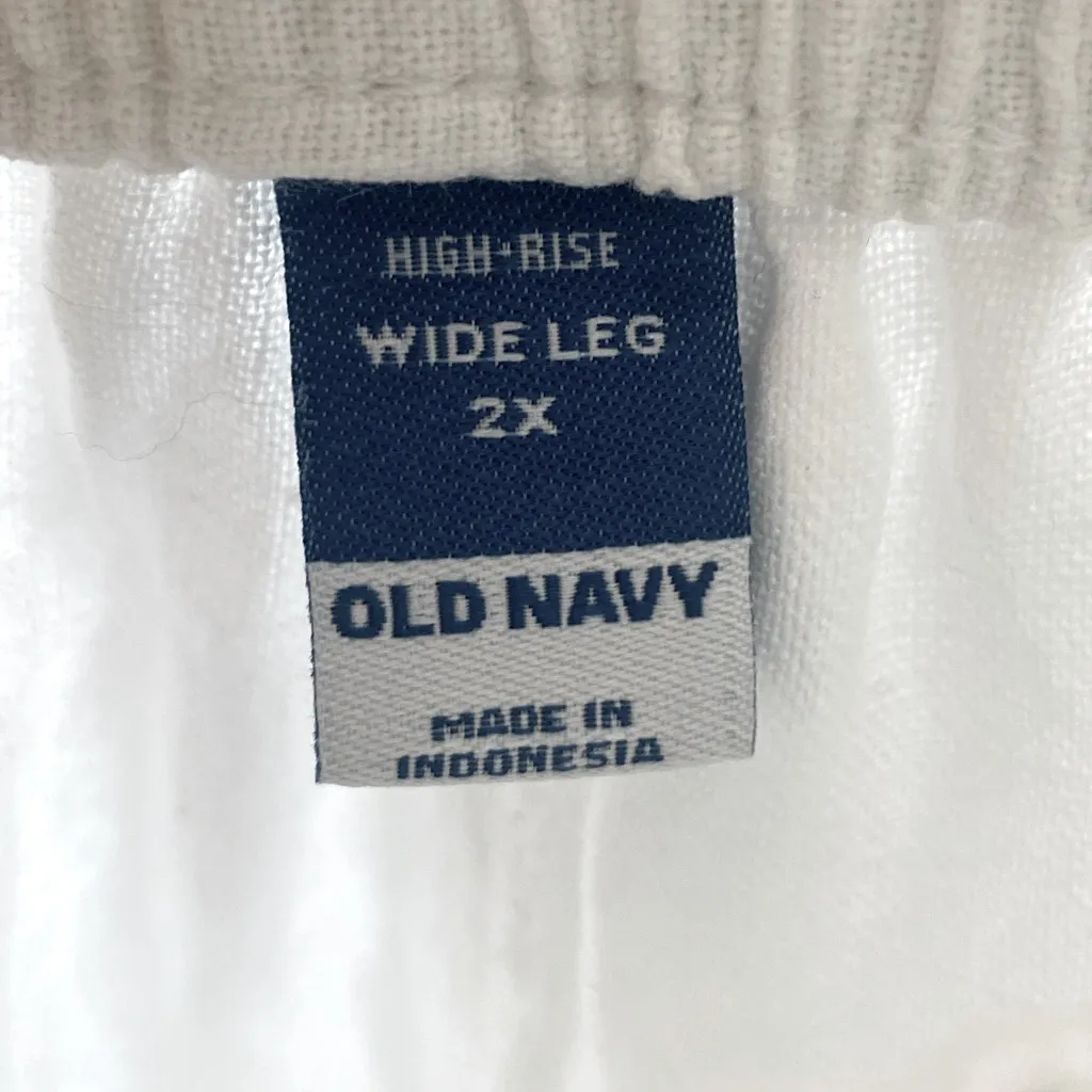 OLD NAVY Linen Pants Women Plus 2X White High Rise Wide Leg Drawstring Lagenlook - Image 12