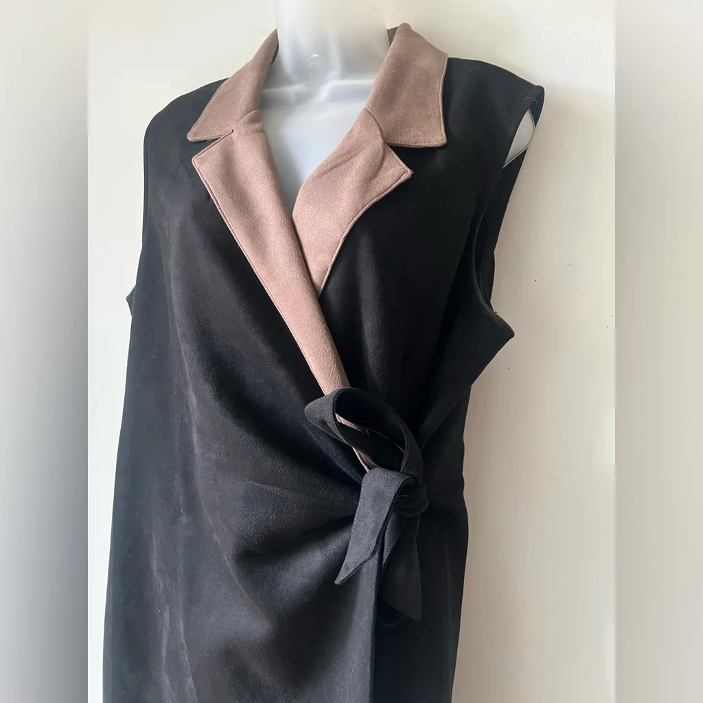 MSK Black & Taupe Faux Suede Wrap Dress Size XL Tan - Image 3