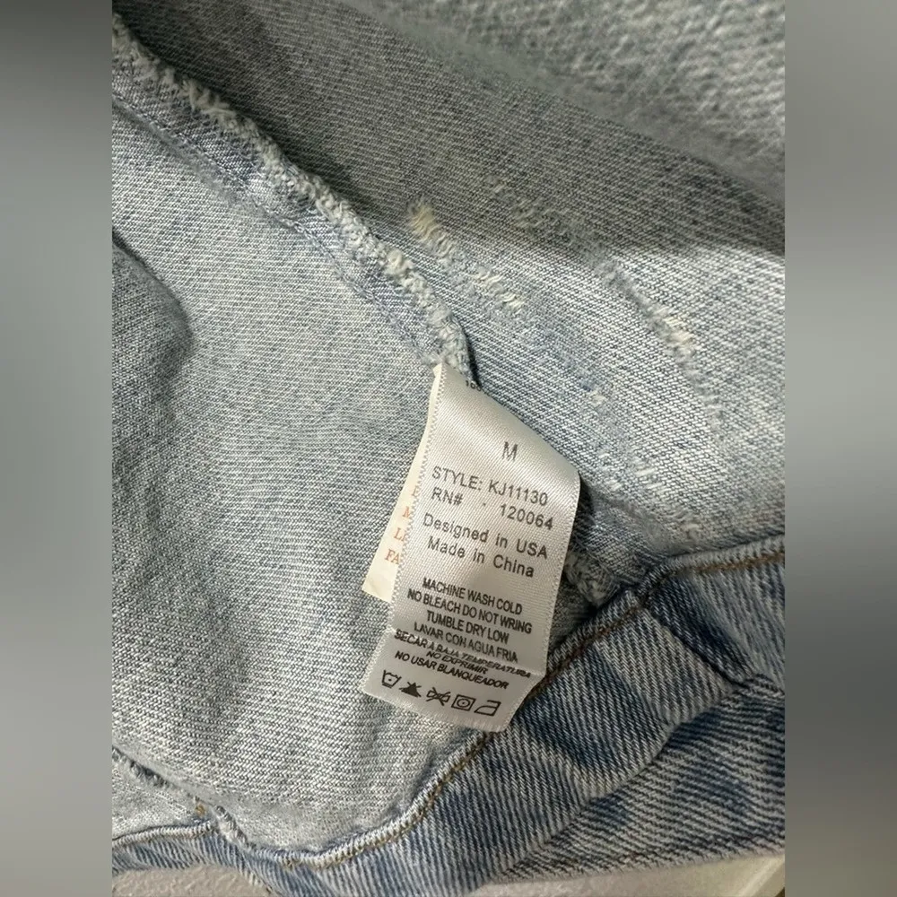 Mono B Light Wash Distressed Denim Jacket NWT Blue Size M - Image 5