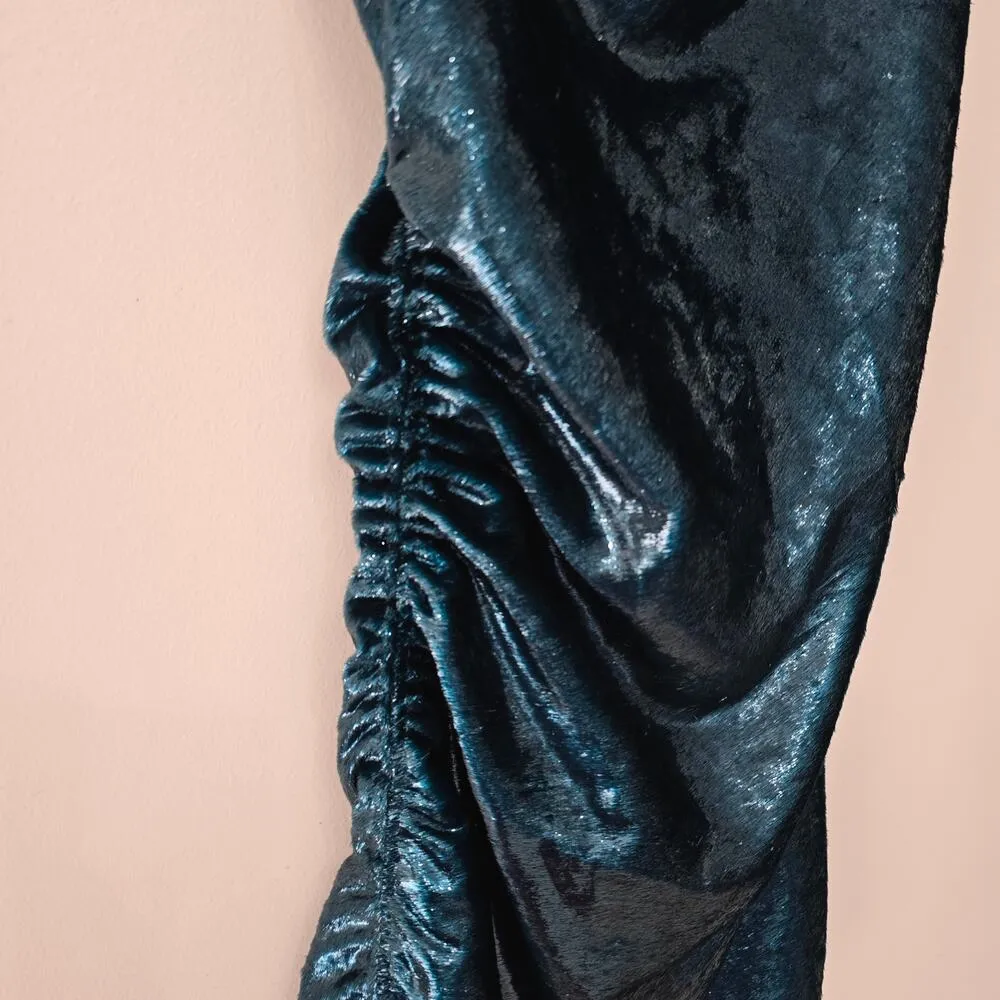 CINQ A SEPT Shiny Astrid Dress Teal Topaz Metallic Bodycon Mini Women's Size 0 - Image 6