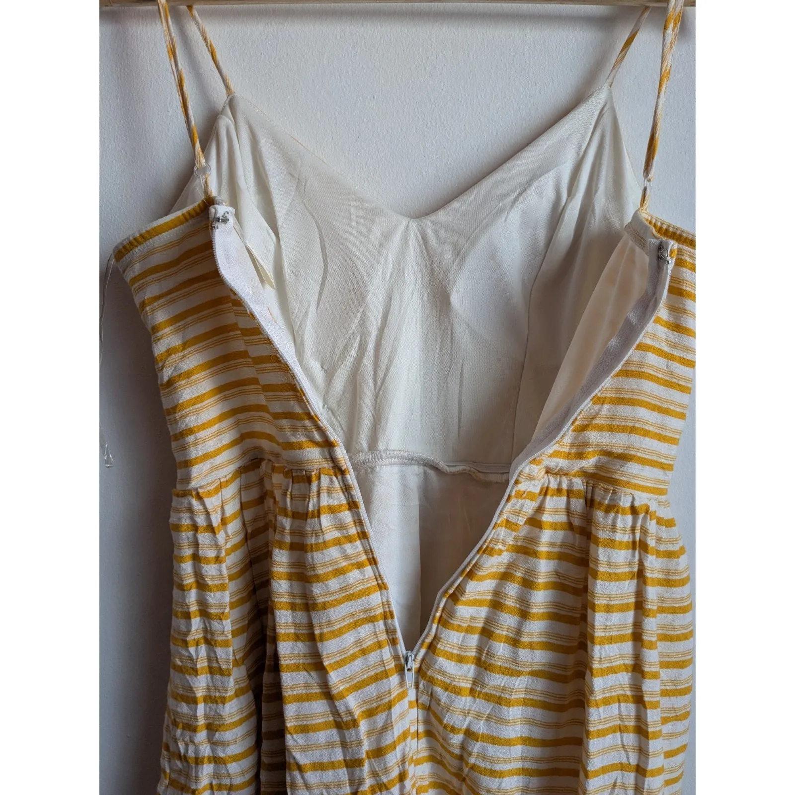 Altar'd State By Anthro Mini Dress V-Neckline Button White Yellow Stripes Sz S - Image 7