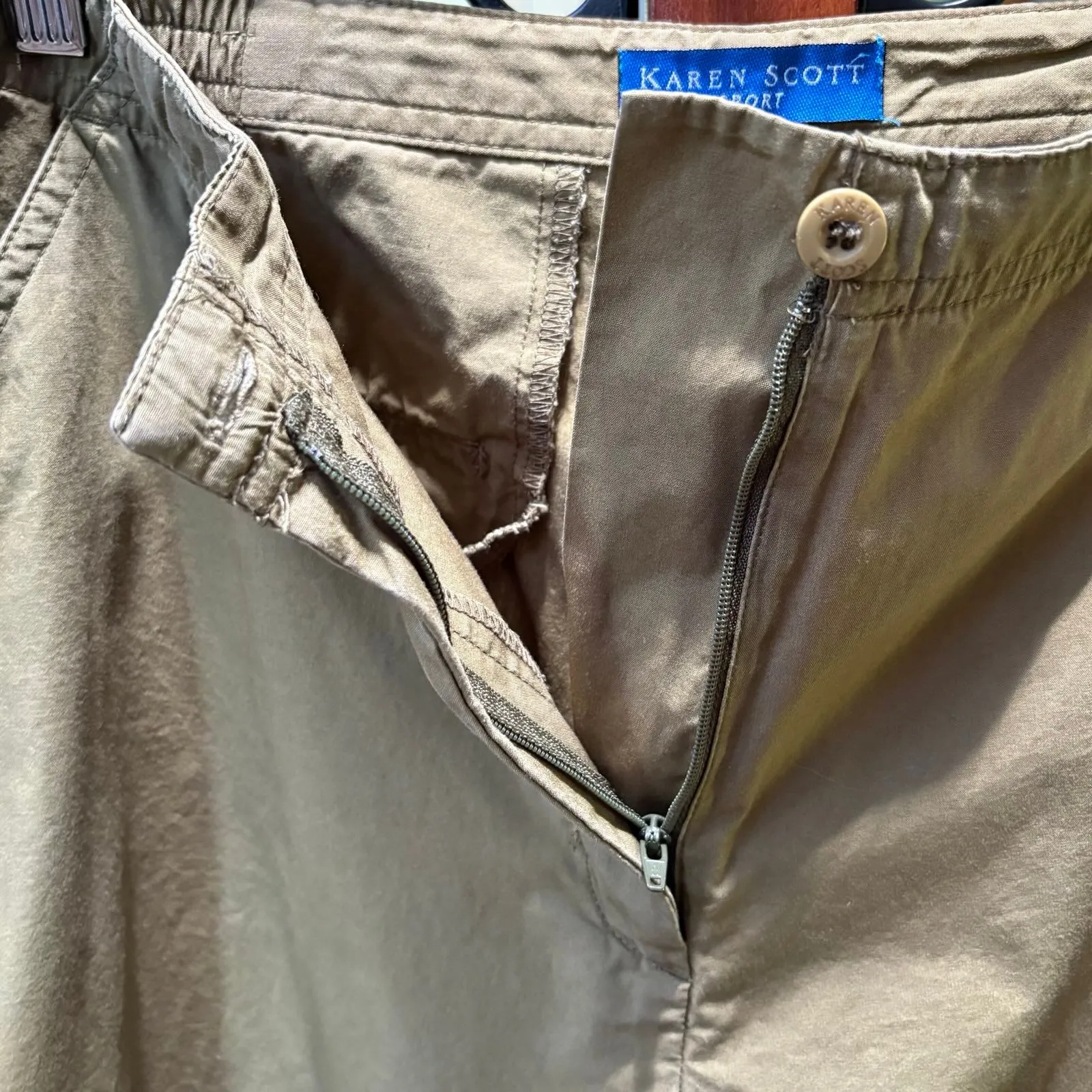 Karen Scott Sport 100% Cotton Olive Green Easy Cropped Capri Pants size 14 - Image 7