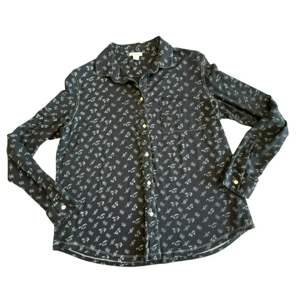 Sundance Black Long Sleeve Button-Up Shirt Horse Print Size Large Equestrian - Image 1