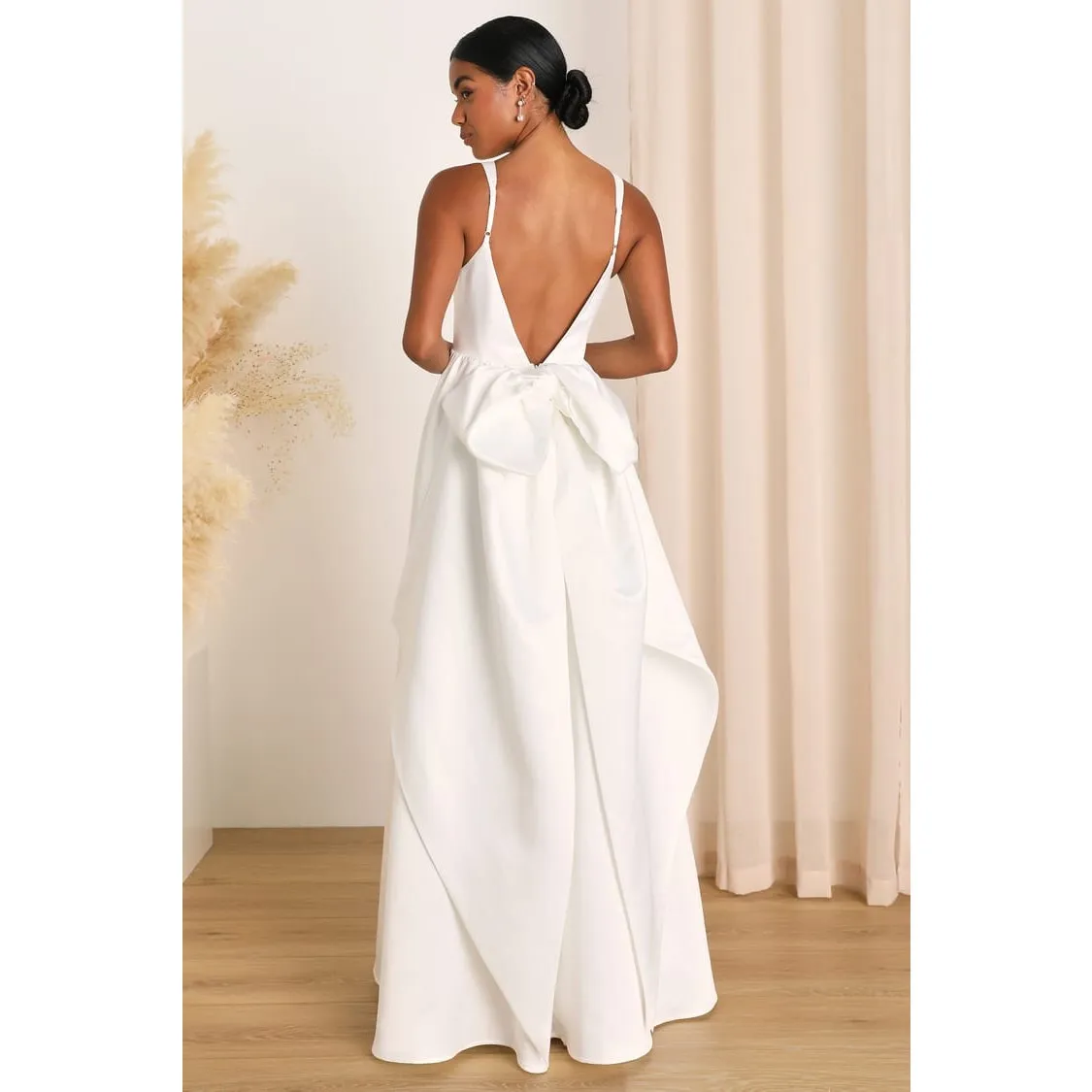 NWT Lulus Blissfully Beloved Ivory Backless A-Line Bow Maxi Dress Bridal Size M - Image 3