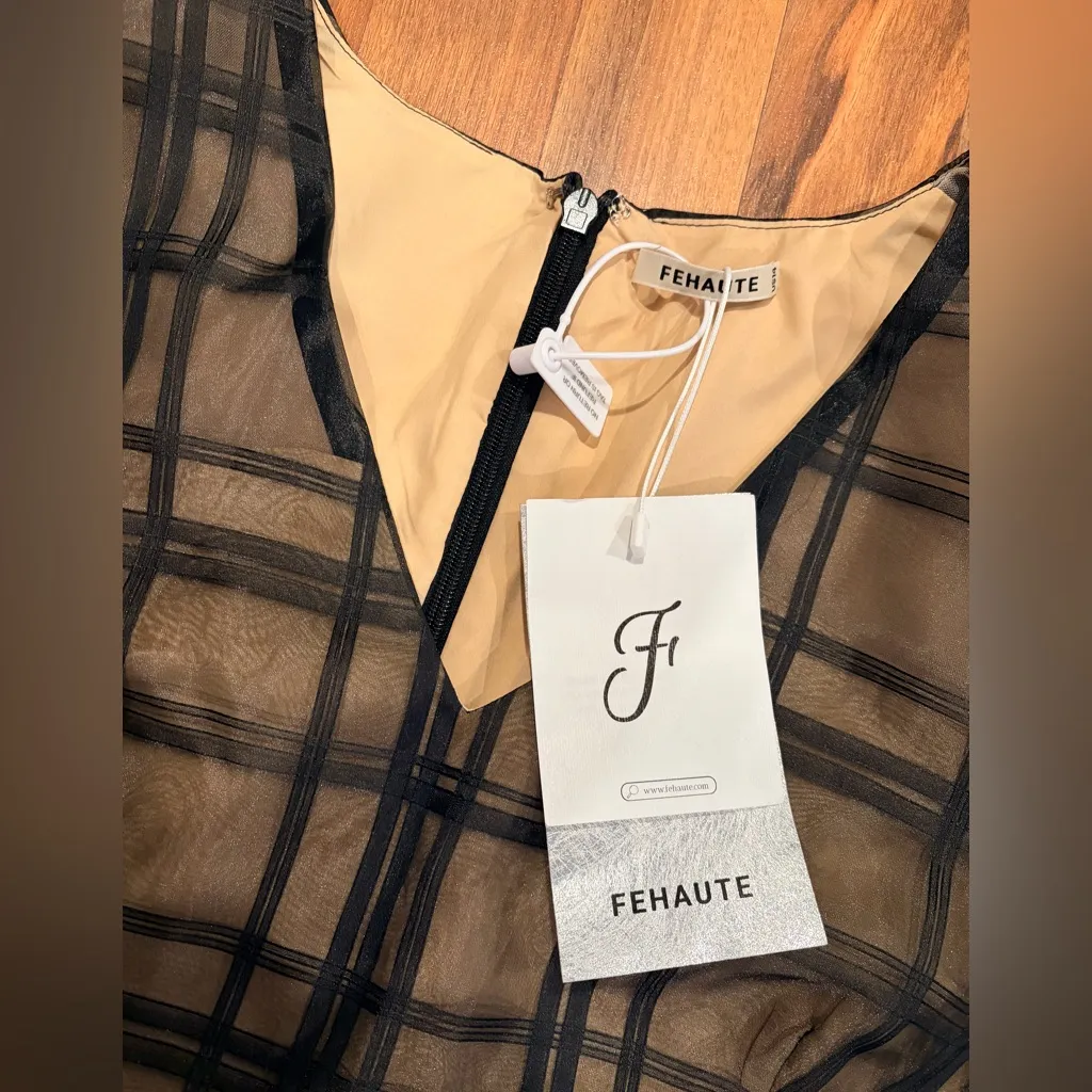 Elegant Navy Checkered Midi Dress Blue Size 14 - Image 5