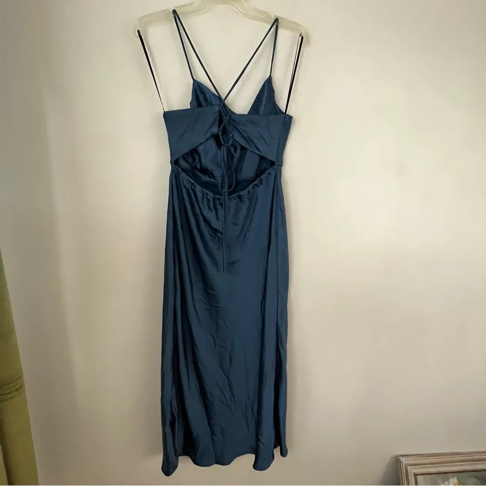 Petal & Pup Kamiya Blue Satin Strappy Back Maxi Dress 10 - Image 12