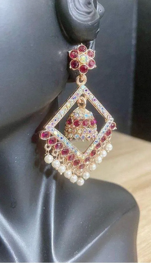 Dark Purple and Gold Statement Earrings - Image 2