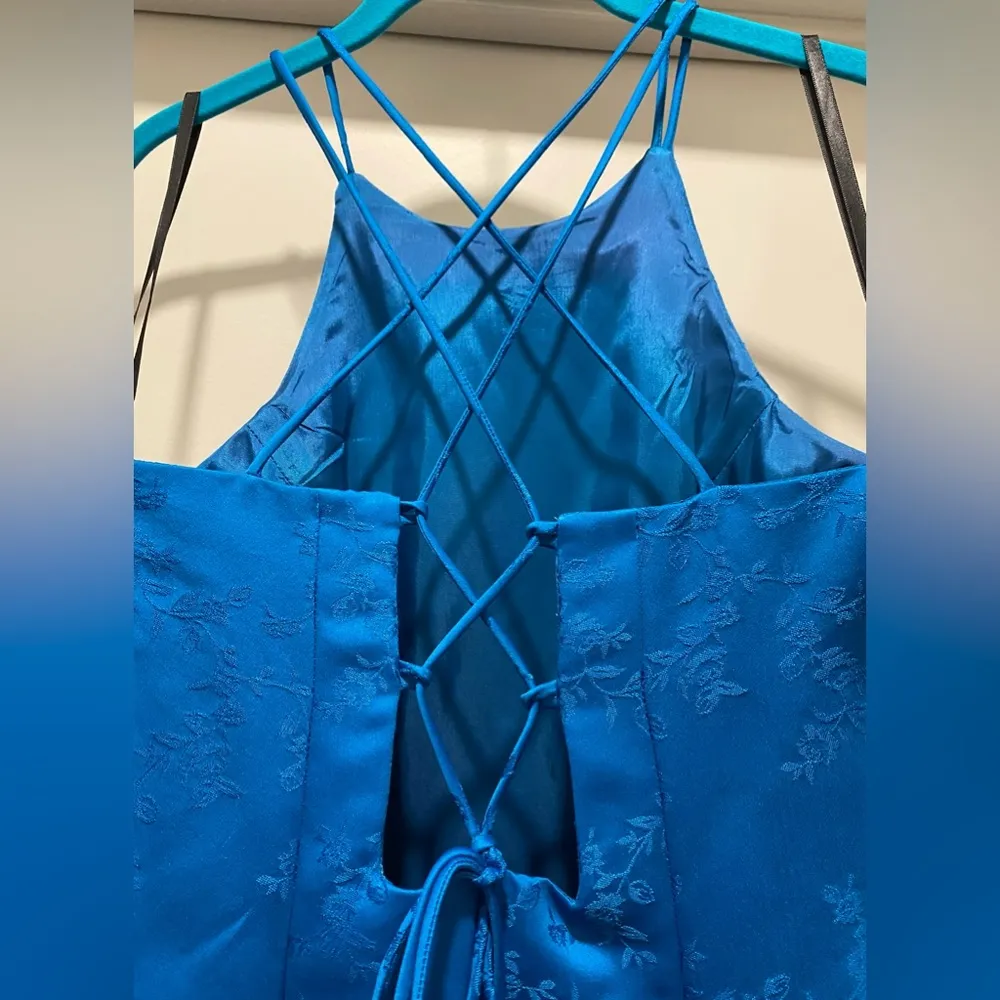 NWT  Nites VTG Y2K 90s Blue Satin Floral Jacquard Prom Dress - Image 8