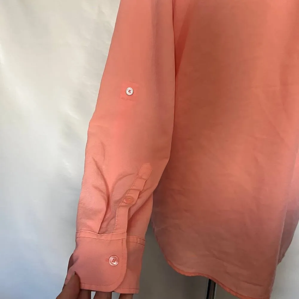 Talbot's Button Front Roll Tab Sleeve Womens Shirt Top Size Medium Peach V-Neck - Image 6