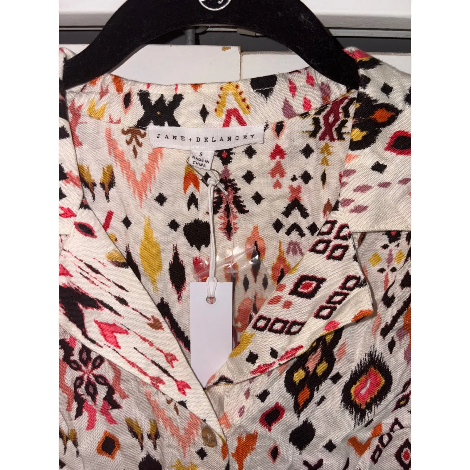 Jane + Delancey‎ Bohemian Button-Down Top Short Sleeve Blouse Size S - Image 5