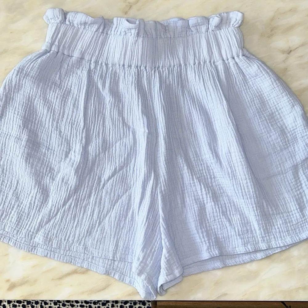 Women’s Spring Paperbag High Waist Baby Blue Pull On Cotton Shorts Sz Large - Image 2