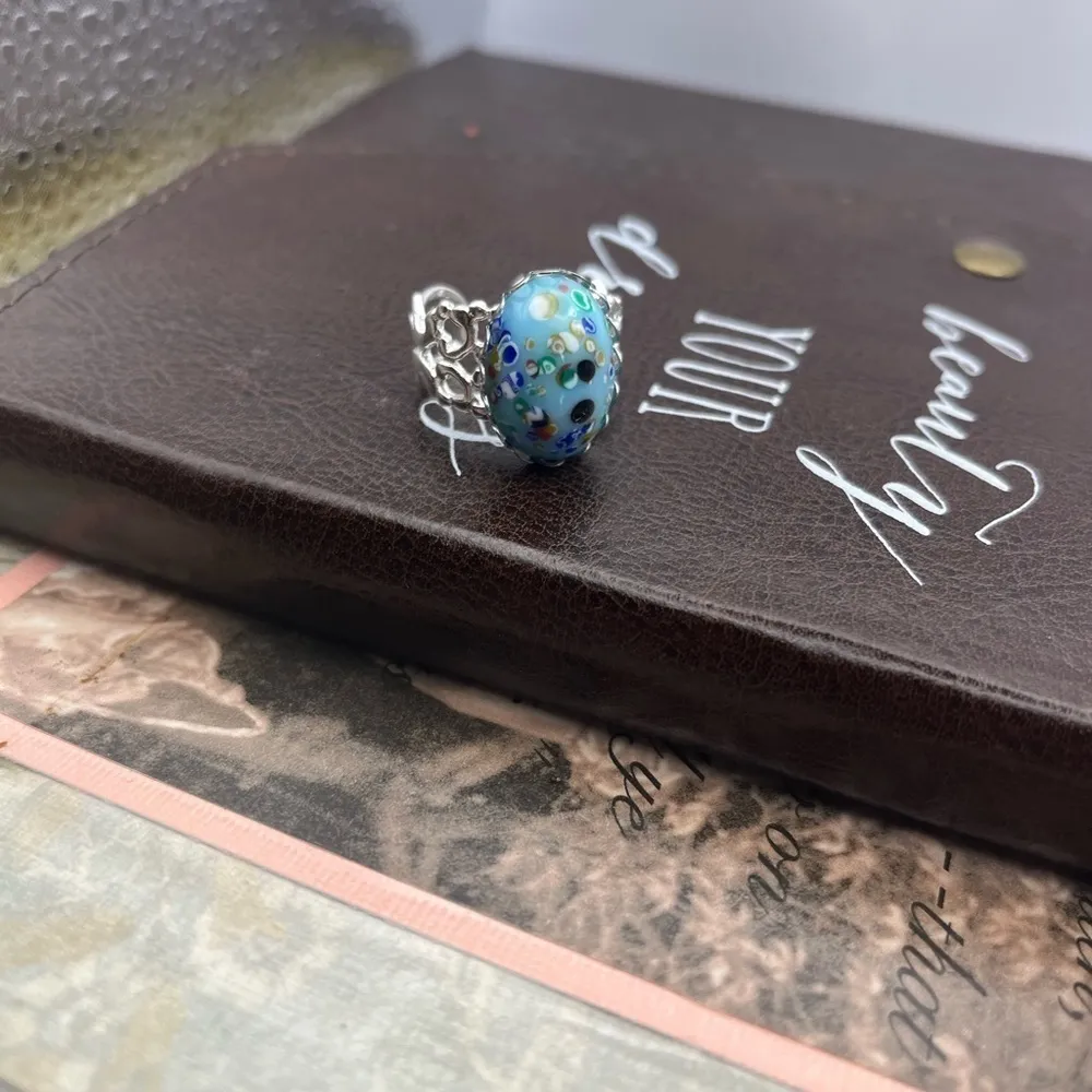 Handmade Vintage Millefiori Glass Cabochon Ring | Adjustable | One of a Kind Blue - Image 10