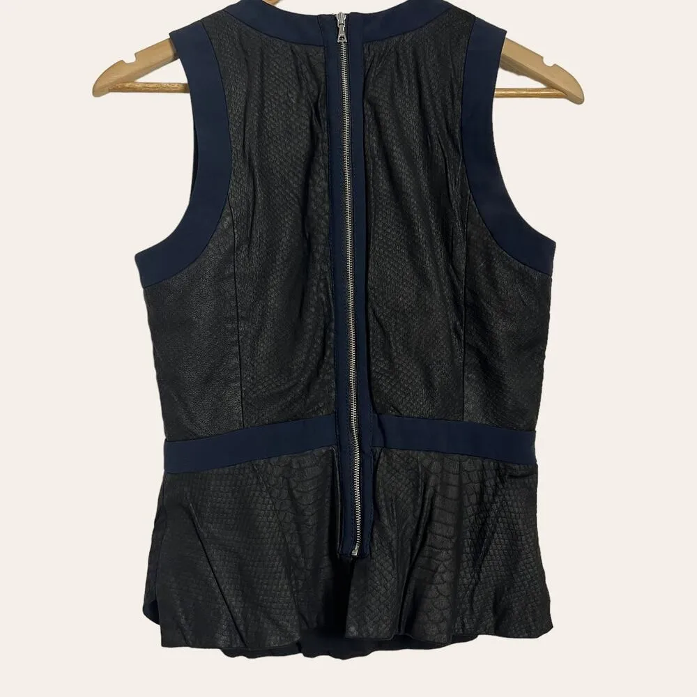 Rebecca Taylor Navy Black Paneled Snakeskin Leather Sleeveless Peplum Top Size 6 - Image 6