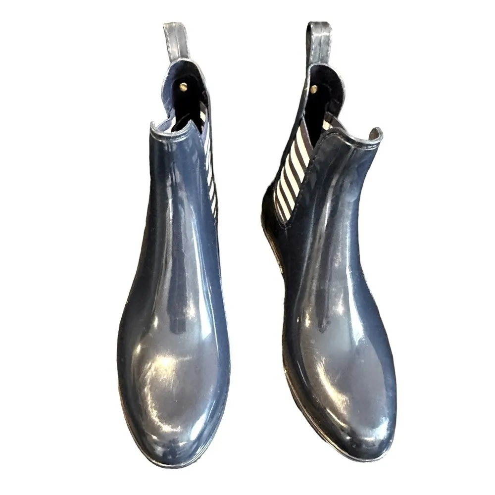 💙SALE 3/$25 LONDON FOG PICCADILLY BLUE WHITE ANKLE WATERPROOF RAIN BOOTIES 10 - Image 5