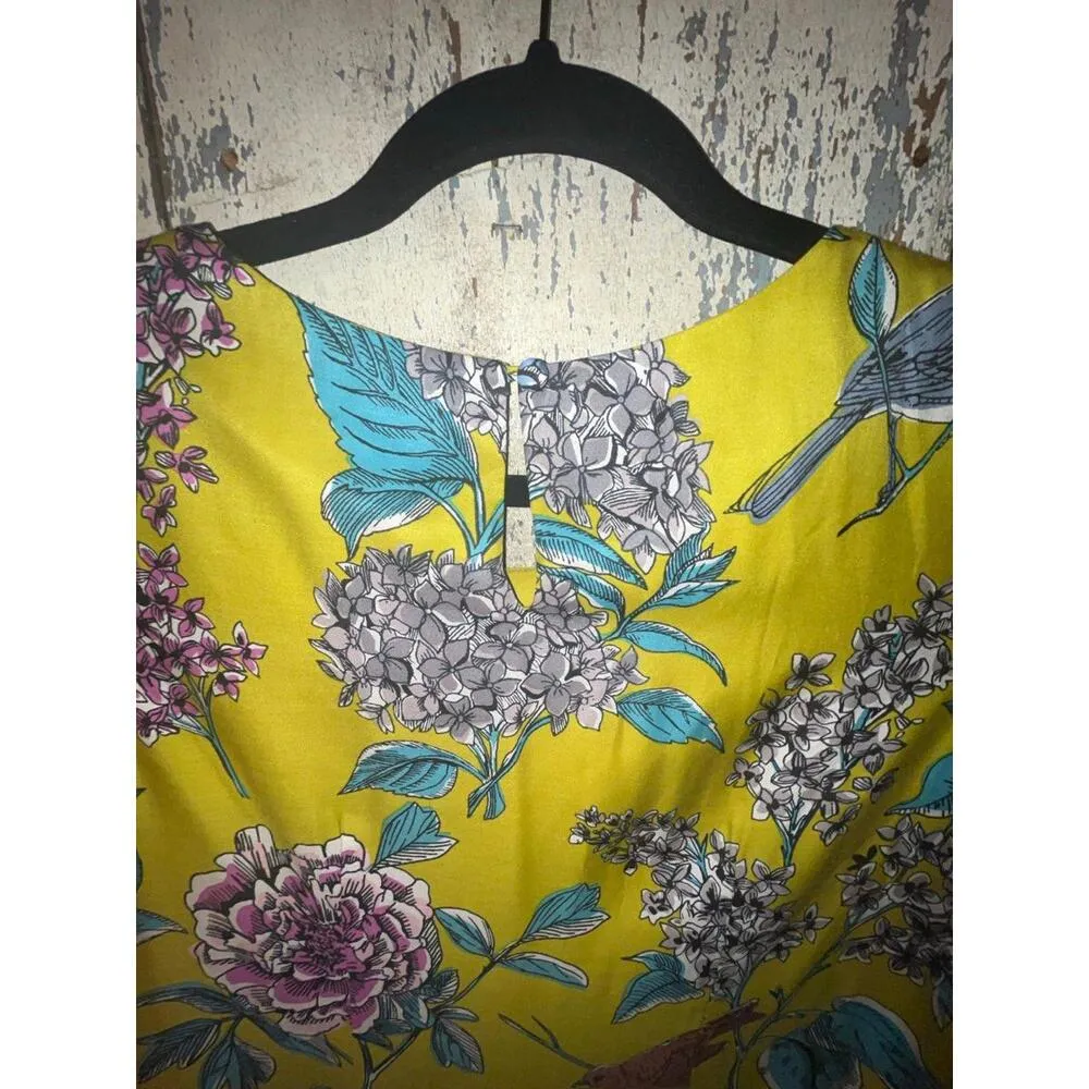 Boden Silk Eliza Bird Green Floral Garden 3/4 slv dress 6L - Image 5