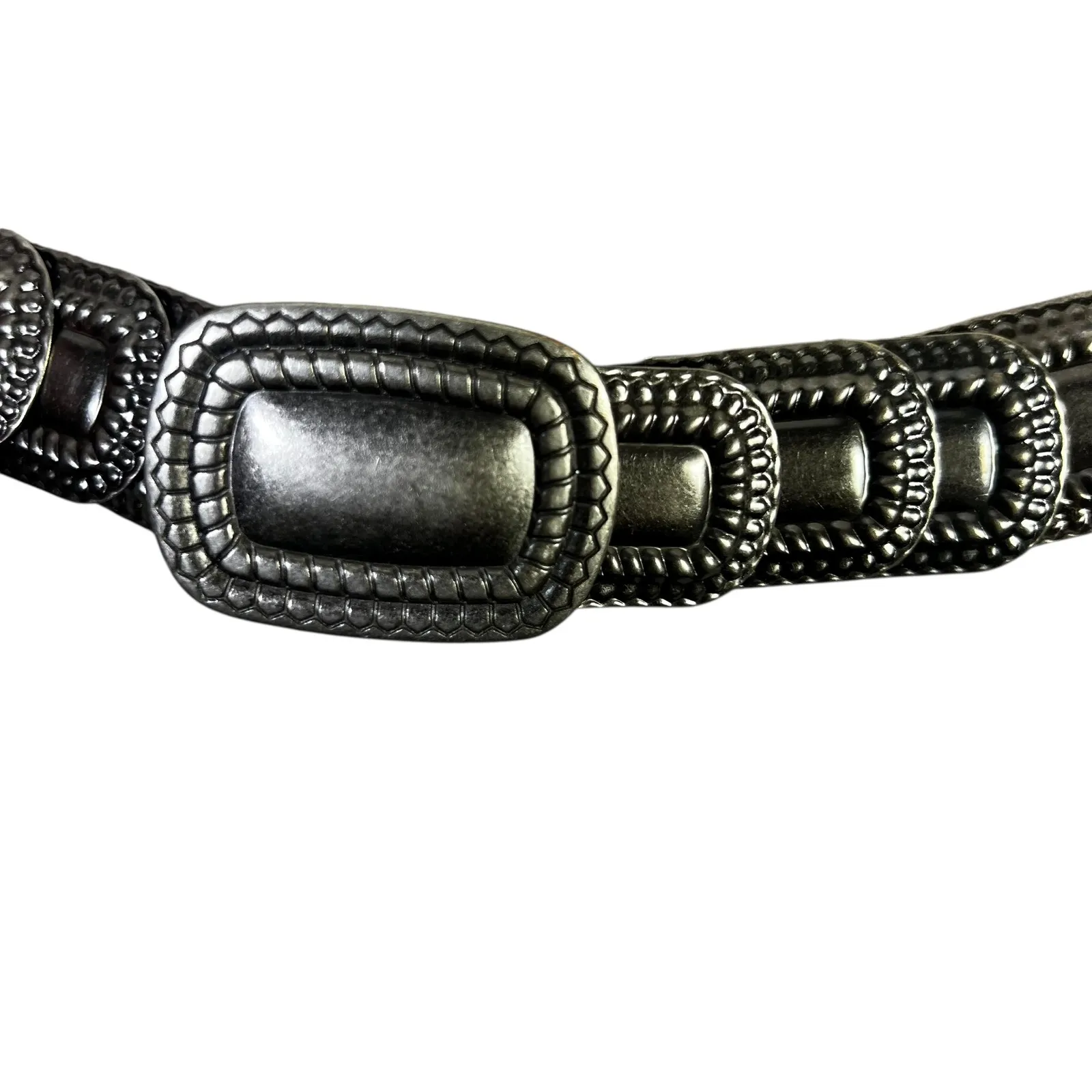Womens Black Plated Metal Base Stretch Polyester Belt Silver Buckle ML - Image 3