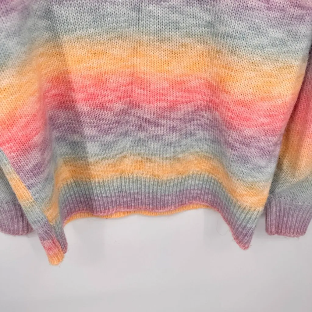 Design365 Boat Neck Sweater Womens XL Rainbow Knit Wool‎ Blend Puff sleeve Pink - Image 7