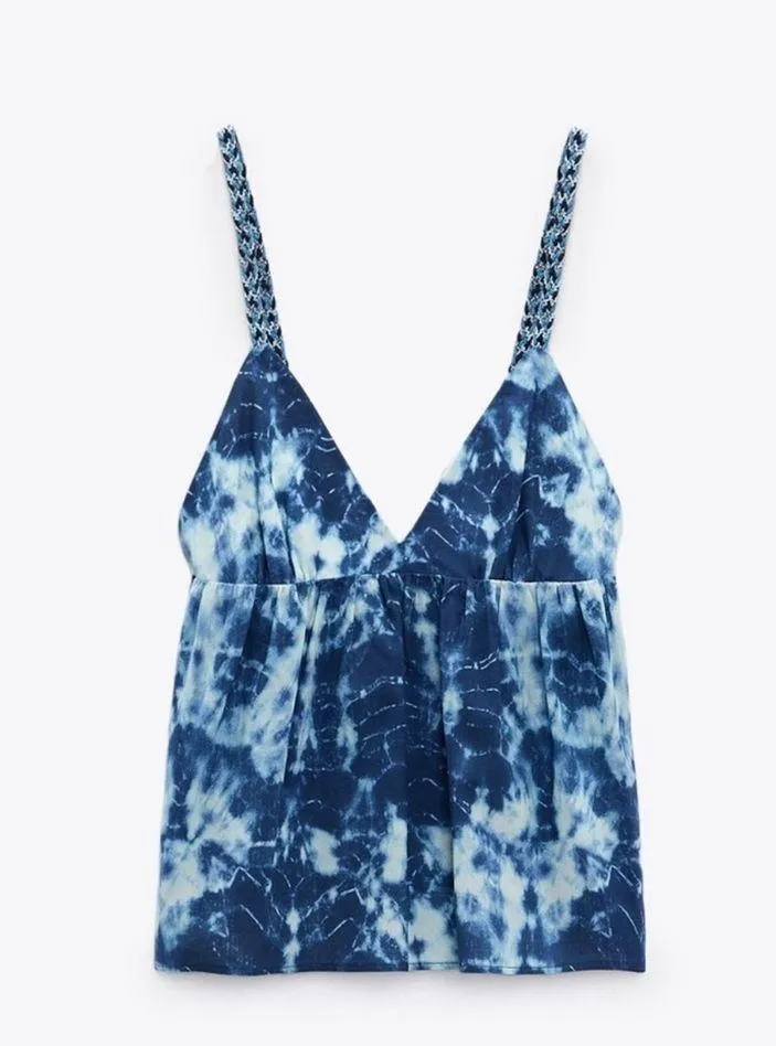 Zara tie dye printed cotton top Blue/ white - Image 3