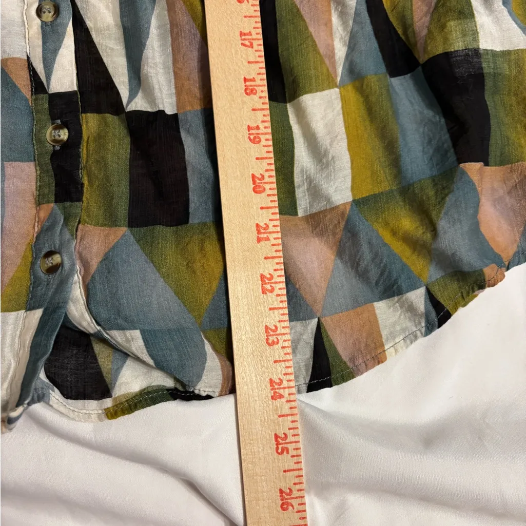 Eesome LA Abstract Geometric Blouse Size L Flowy Button Front Top Blue Size L - Image 5